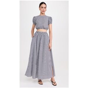 Playa Lucila Gingham Maxi Skirt Black White Cotton XS Coastal Minimalist